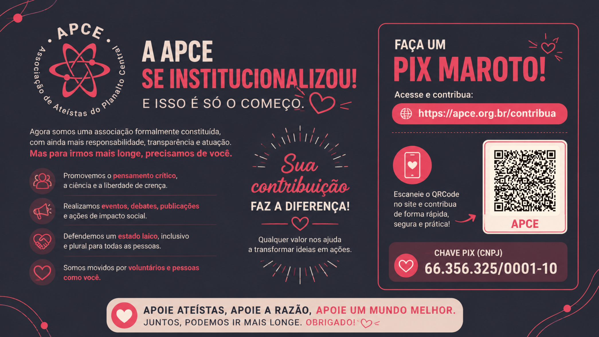 Convite para contribuir com a APCE por PIX