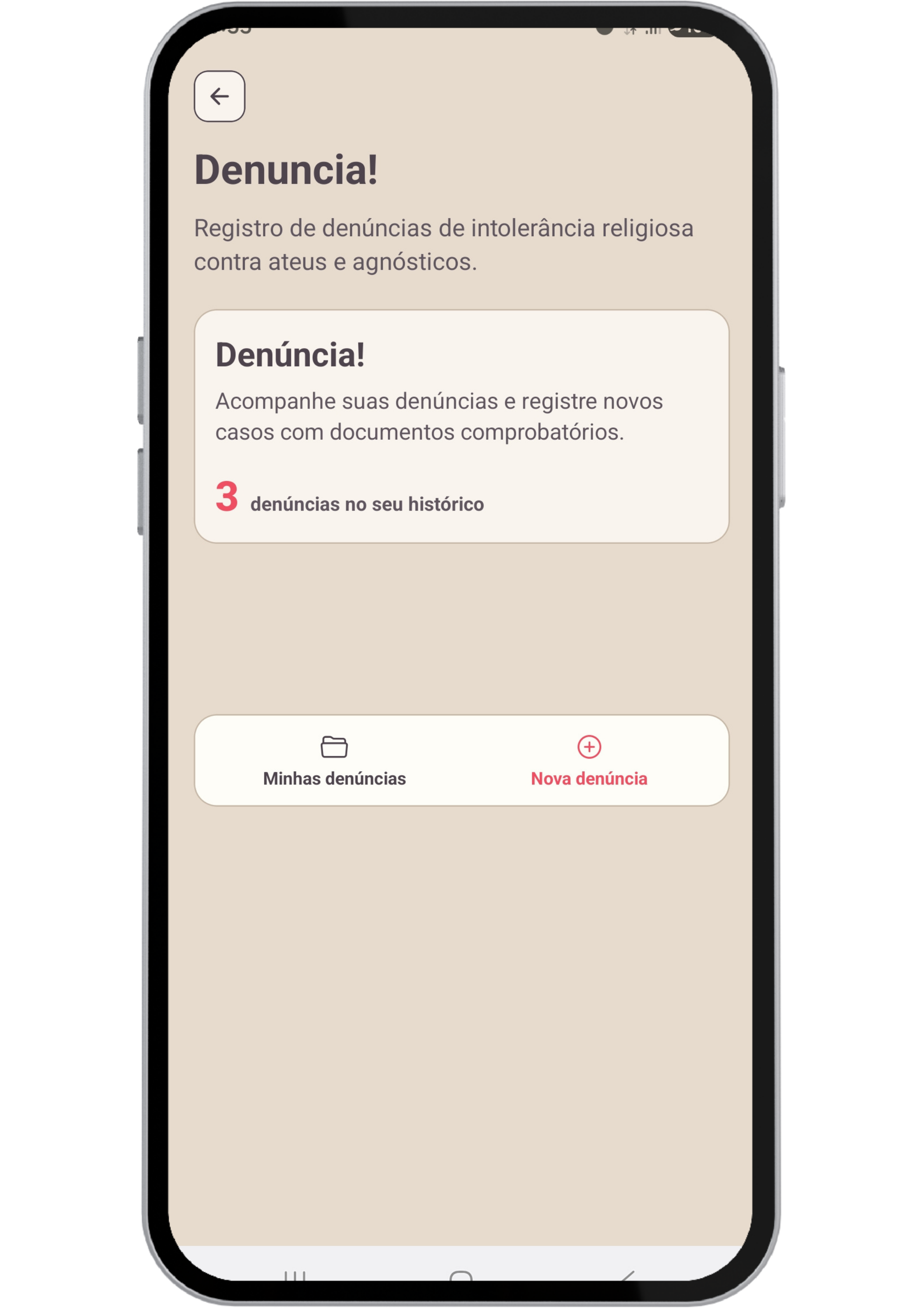 Tela do mini app Denuncia!